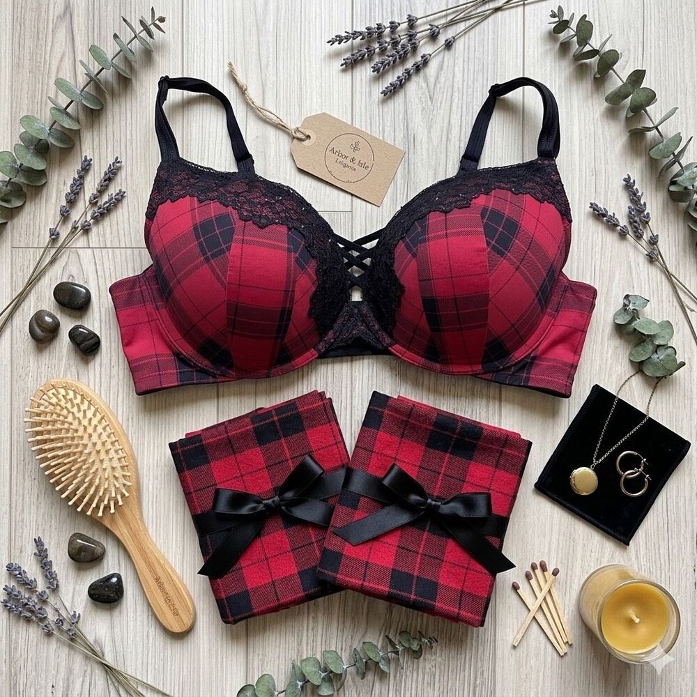 Torrid Curve Red Buffalo Plaid Lace Push Up Bra 42D Plus‎ Size
